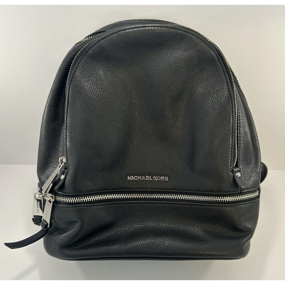Michael Kors Rhea Medium Pebbled Leather Backpack - Black/Silver